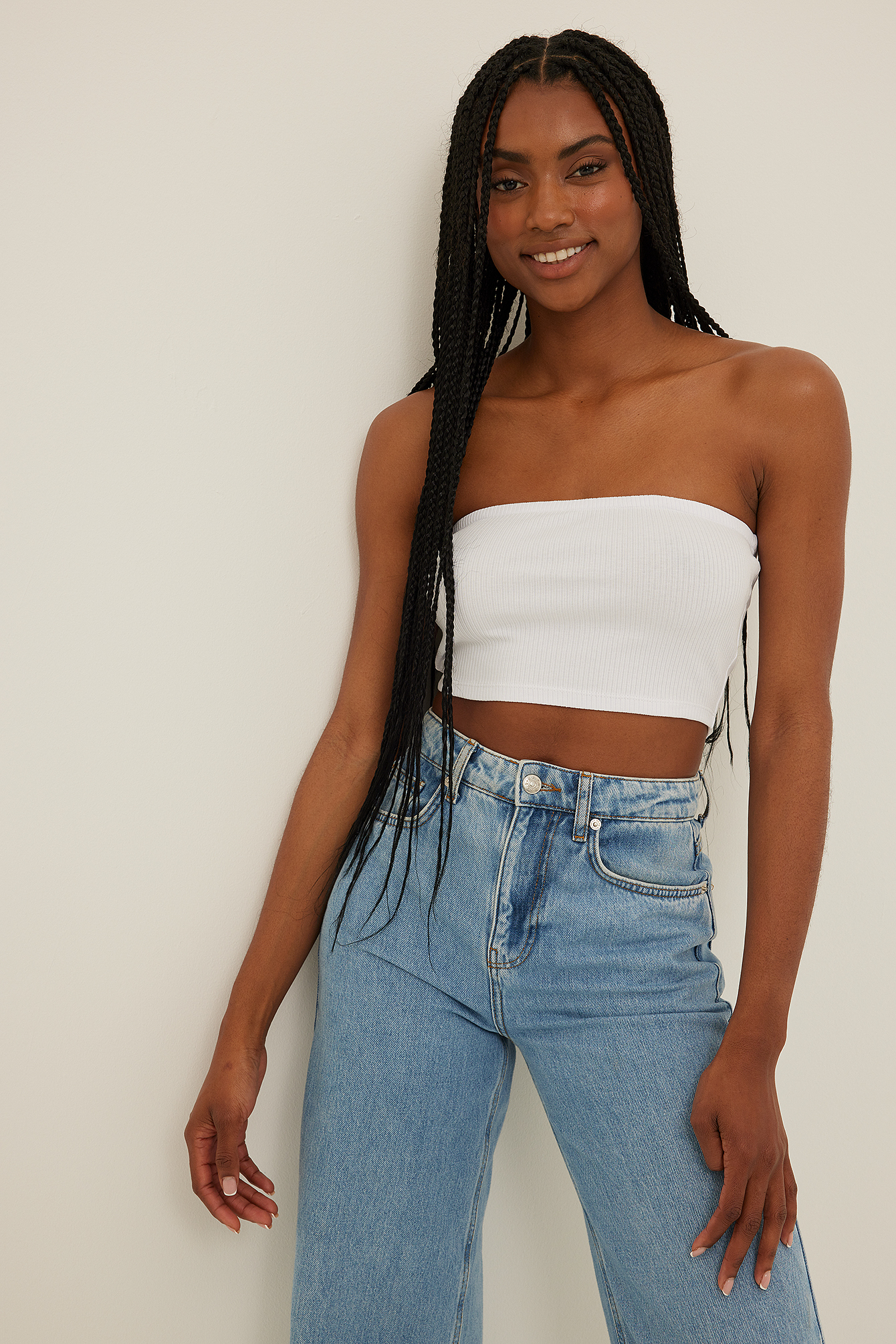 Organic Ribbed Cropped Tube Top White ...